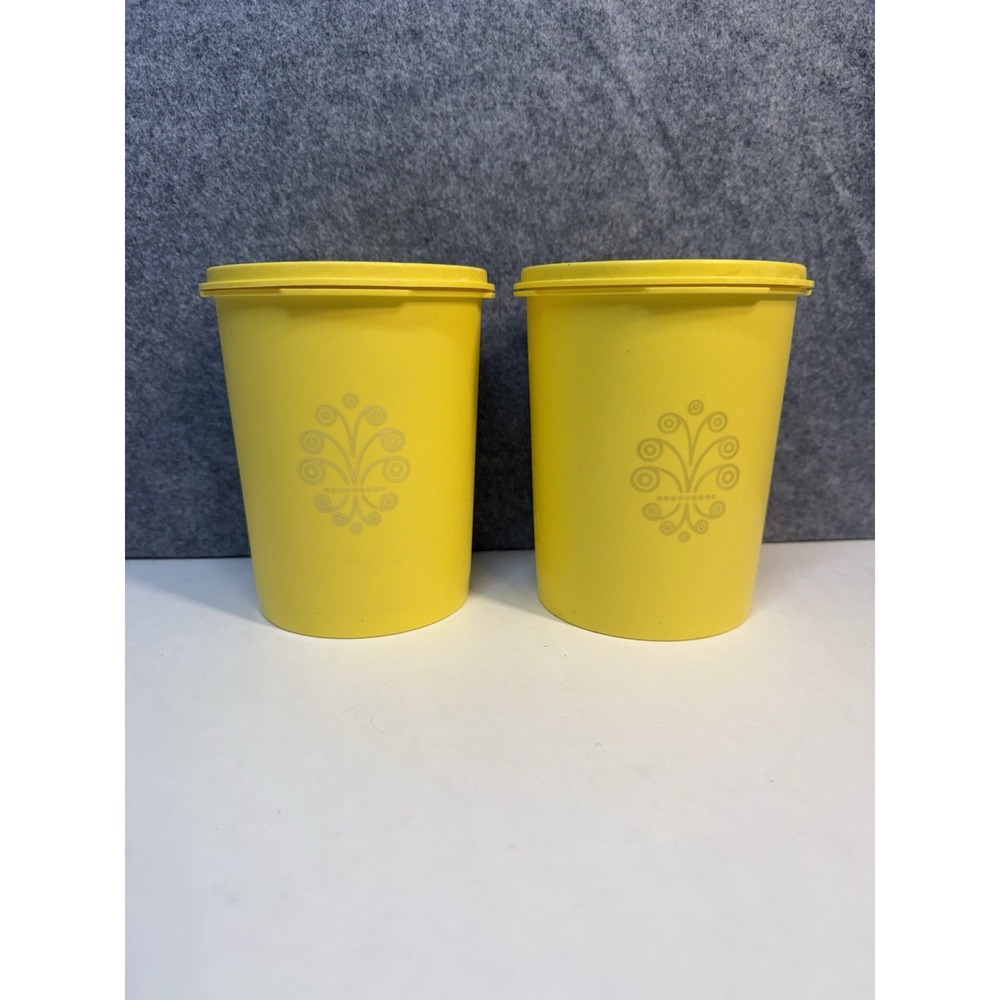 Vintage Tupperware Harvest Gold Servalier Canisters With Sunburst Lids